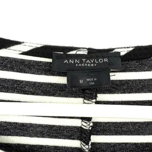 Ann Taylor Size Medium Short‎ Sleeve Top Shirt Blouse Black White Striped Tunic thumbnail 4