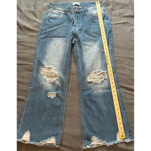 Melarey Blue Distressed Wide Leg Jeans Light Wash Frayed Hem Size L thumbnail 9