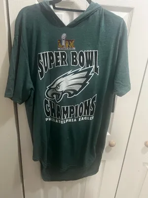 National Football League Team Apparel Men’s Philadelphia Eagles Saquon Barkley Majestic Trends Midnight Green Super Bowl LIX champions short sleeve pullover hoodie. thumbnail 4