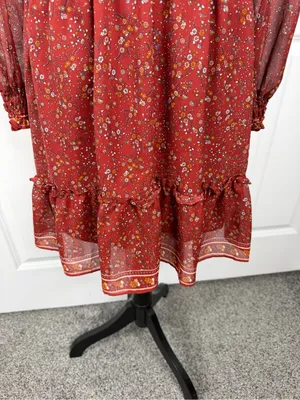 Max Studio Floral Smocked Waist Mini Dress Size S Rust Red Boho Fall thumbnail 5