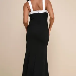 NEW Lulus Luxurious Outlook Black and White Bow Mermaid Maxi Dress thumbnail 9