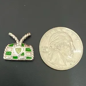 Sterling Silver 925 Green Enameled Peridot Birthstone Purse Bag Pendant 4g. thumbnail 6