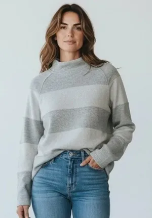 Prana Dessau Wool Blend Colorblock Stripe Mock Neck Sweater Gray Grey Size XL thumbnail 1