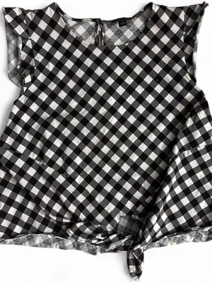 Ann Taylor Factory Black and White Gingham Tie-Hem Blouse thumbnail 1