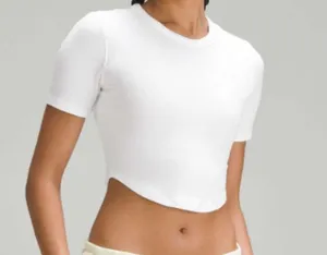Lululemon Hold Tight White Ribbed Stretch Cropped Short Sleeve T-Shirt Size 2 thumbnail 1