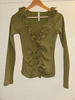 Anthropologie Ruffled and Laced Cardigan Top Sage Green Small thumbnail 6