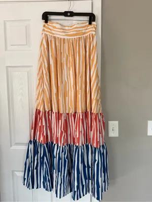 TOV Los Angeles Multicolor Tiered Stripe Maxi Skirt Vacation Resortwear thumbnail 2