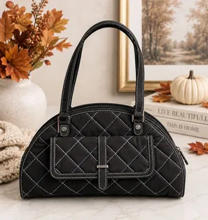 Vera Bradley Sausalito Quilted Handbag in Black Microfiber & Blue Stitch Detail thumbnail 1