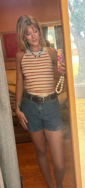 Red and cream striped halter top thumbnail 1