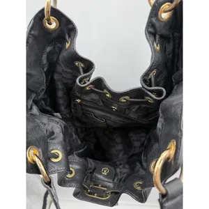 Michael Kors‎ Black Pebbled Leather Hobo Bag Large Gold Hardware Drawstring Y2K thumbnail 11