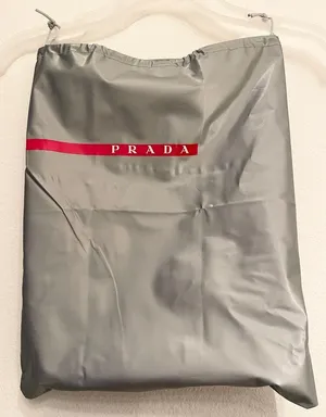 PRADA Nylon Drawstring Dust Bag Gray Red White PRADA Stripe Logo thumbnail 1