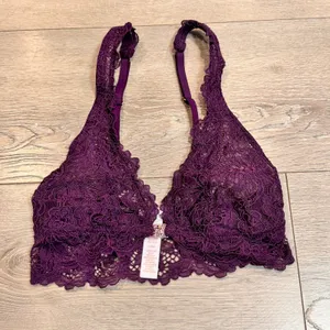 Savage X Fenty Lace Bralette Bra Purple XSmall Adjustable Straps Rhinestone Logo thumbnail 1