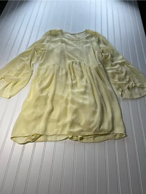 Anthropologie LACAUSA‎ Butter Yellow Sunday Seashell Babydoll Tunic Dress thumbnail 2