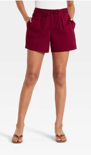 NWT Women's Mid-Rise Front-Tie Chino Shorts 5" - A New Day™ Maroon S thumbnail 1