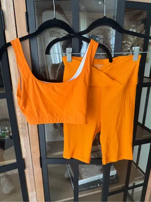 Year of ours set sports bra biker shorts ribbed criss cross workout thumbnail 2