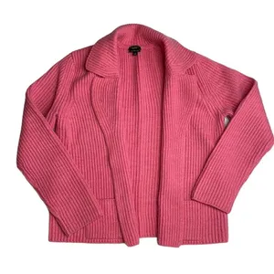 Talbots hot pink knit merino wool blazer cardigan Large thumbnail 1