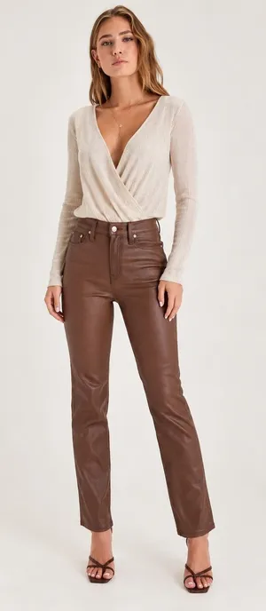 LULUS Sexy Chic Faux Vegan Leather Date Night Straight Leg High Rise Denim thumbnail 1