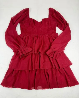Bohme Tiered Ruffle Mini Dress Red Shimmer Cottagecore‎ Boho Small thumbnail 1