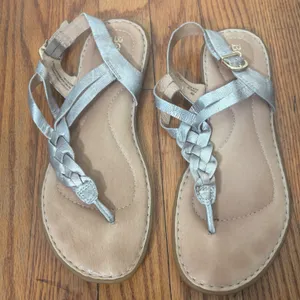 Born Mai Silver Metallic Leather Braided Thong Slingback Sandals F42410 Mens 9M thumbnail 1