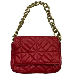 Zara Red Quilted Shoulder Bag with Gold Chain thumbnail 1