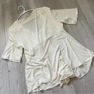Boston Proper V Neck Sequined Top Cream (Large) y2k boho hippie half sleeve thumbnail 4