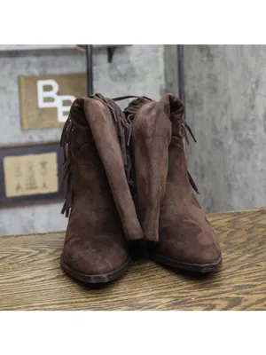 NWT Universal Thread Womens Patsy Tall Fringe Western Boots Mid-Calf Brown 6.5M thumbnail 5