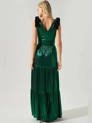 Sugarlips Liquid Satin Emerald Green Metallic Maxi Dress thumbnail 3