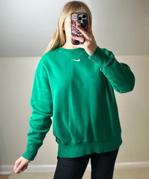 Nike: Green Center Swoosh Crewneck Sweatshirt thumbnail 1