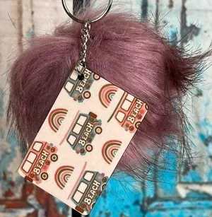 Beach Van Keychain With Faux Fur Pom-Pom New thumbnail 1