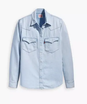 Levi’s western denim short button down long sleeve cowgirl small thumbnail 1