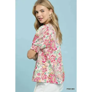 Umgee Mix‎ Paisley Floral Button Down Shirt - Pink mix - medium thumbnail 2