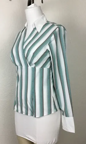 Ann Taylor Blouse Size 6 Women's Vintage Striped Cotton Striped Long Sleeves thumbnail 1