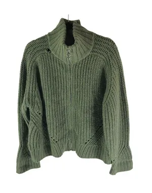 Topshop Womens Sweater Chunky Knit Full Zip Cardigan Green M 8-10 thumbnail 1