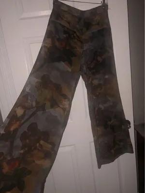 High waist wide leg flowy floral see through pants retro thumbnail 1