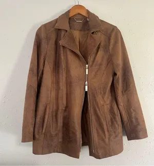 Chicos Brown Zippered Pocketed Faux Leather Suede Lined Motorcycle Jacket 4 6 thumbnail 4