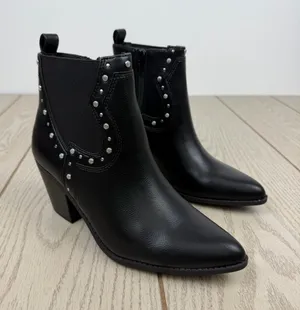 Sun + Stone Women's Indianaa Studded Western Block Heel Booties 5.5 Black Smooth thumbnail 1
