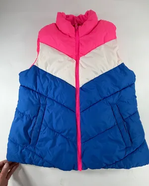 Gap Womens Warmest Puffer Vest Neon Pink Blue White Colorblock Chevron Size M thumbnail 1