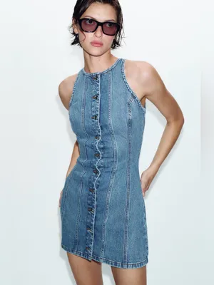Nwt Zara Z1975 Mini Seamed Denim Dress Size M thumbnail 6
