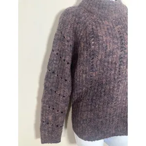Madewell Pointelle Mockneck Pullover Sweater Brown Marled Wool MC031 Size S thumbnail 5