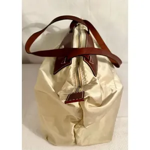 Dooney & Bourke Beige Nylon W/ Brown Leather Strap Zip Top Travel Bag thumbnail 5