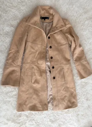 Next Beige Wool Blend Button Front Coat Size 8 Tan thumbnail 1