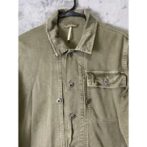 Free People Embellished Military Shirt Jacket Olive Green Embroidered Patch S thumbnail 2
