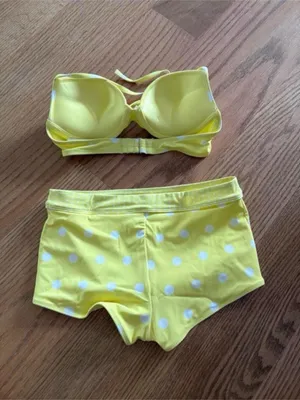 Frankie's Bikinis Yellow Polka Dot Bikini Set - Two Piece Swim Top & Boyshorts thumbnail 2