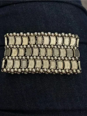 Silver Tone Hematite Rhinestone Wide Stretch Cuff Bracelet thumbnail 4