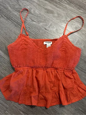 RSQ Women's Orange Crochet Peplum Cami Top thumbnail 1
