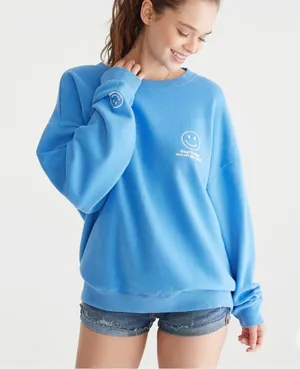 Aeropostale Bright Blue Smiley Graphic Crewneck Sweatshirt cloud soft medium NWT thumbnail 1