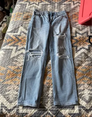 American Eagle Outfitters Light Blue Distressed Straight Leg Pants thumbnail 1