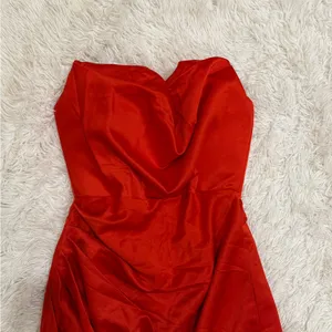 House of CB ADRIENNE Scarlet Satin Strapless Gown in red thumbnail 10