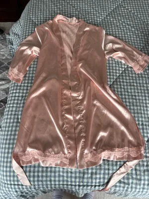 Silky Pink Lace-Trim Robe - Women's Intimates thumbnail 1
