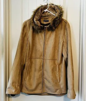 Austin Clothing Co. Tan Suede Jacket Winter Coat Small Faux Fur Lined Hooded thumbnail 2